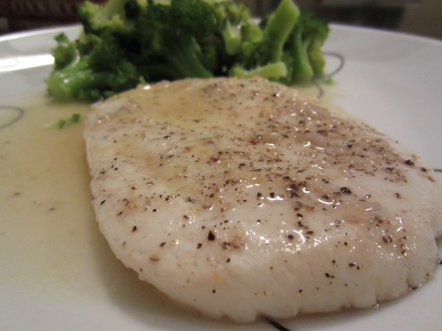 Lemon Calamari Steak with steamed broccoli