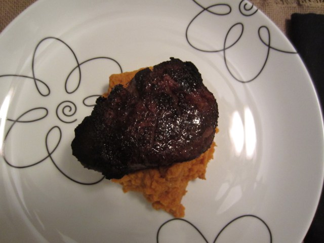Cocoa-crustedBeef Tenderloin with Carrot puree